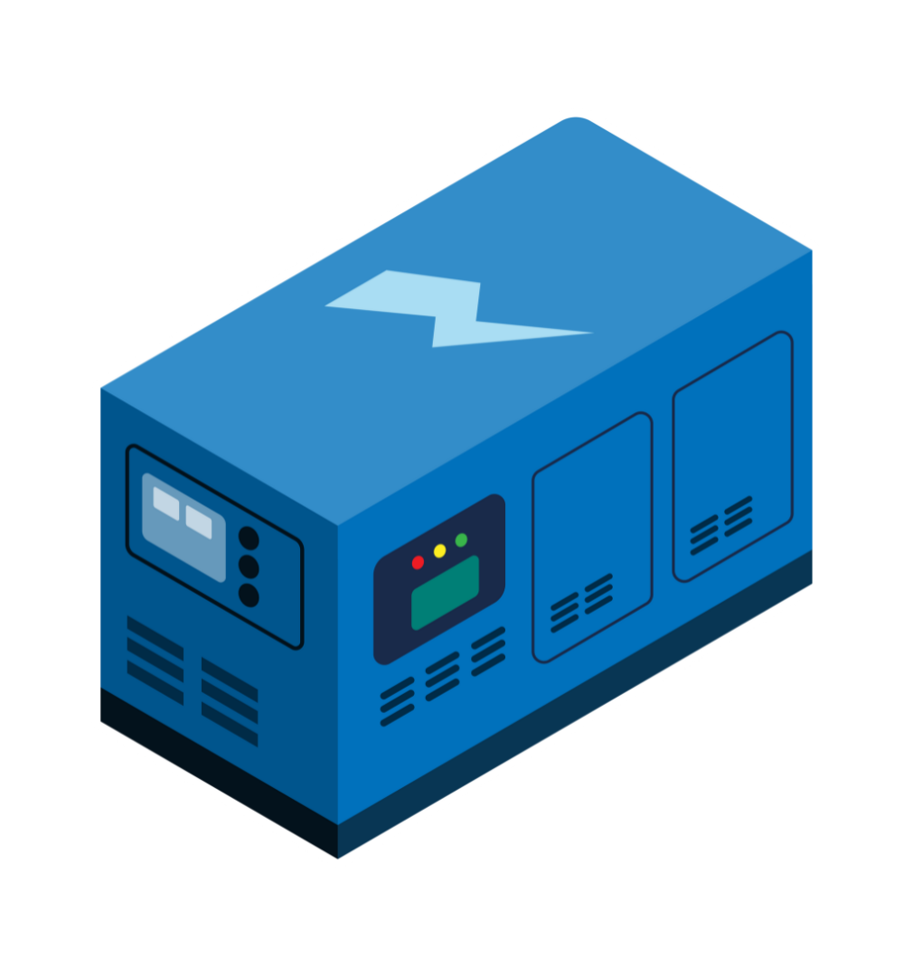 An isometric illustration of a blue box with a lightning bolt on it.