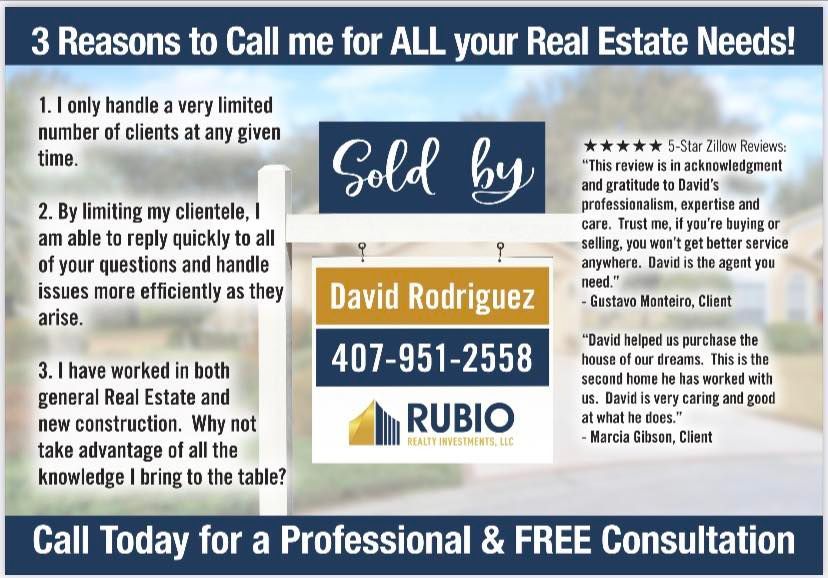 Real estate ad with “Sold By” sign, agent David Rodriguez, and reasons to call for professional consultation