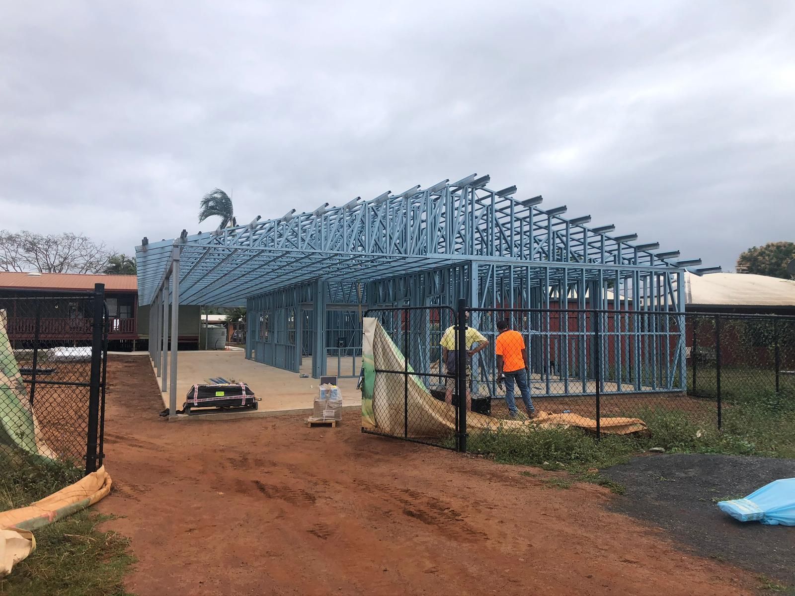 Construction Site With Blue Metal Framing — Ericson Constructions in Mareeba, QLD