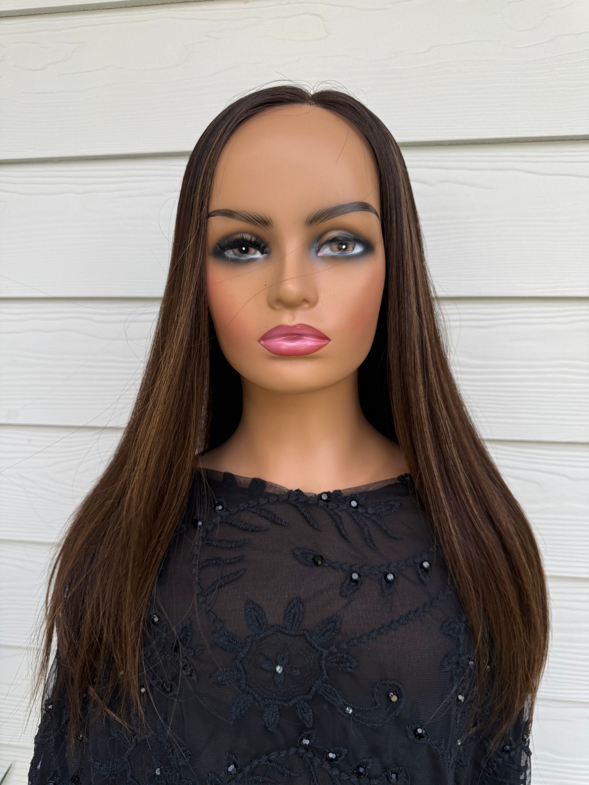 Long Straight Brunette Human Hair Wig