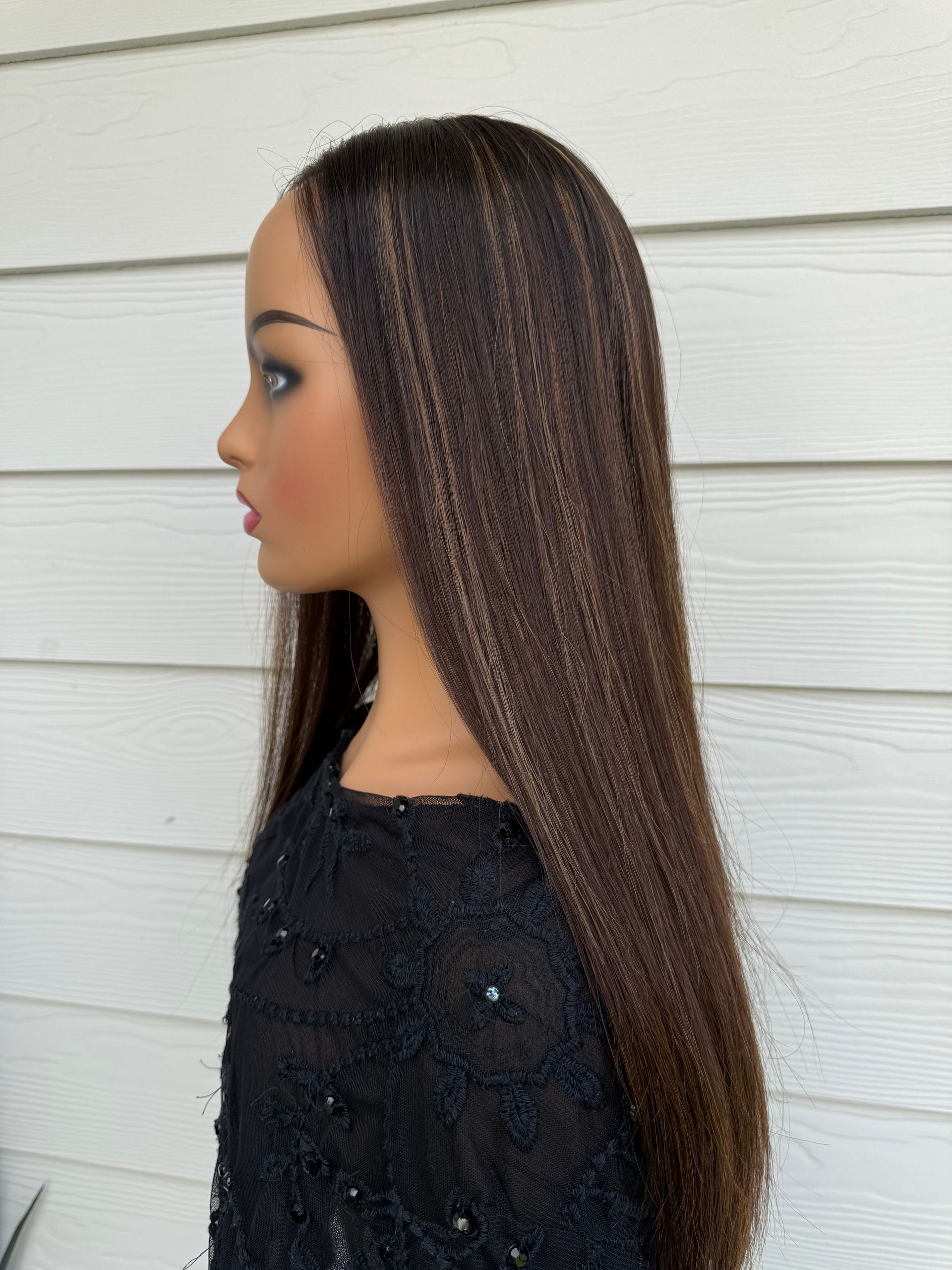 Long Straight Brunette Human Hair Wig