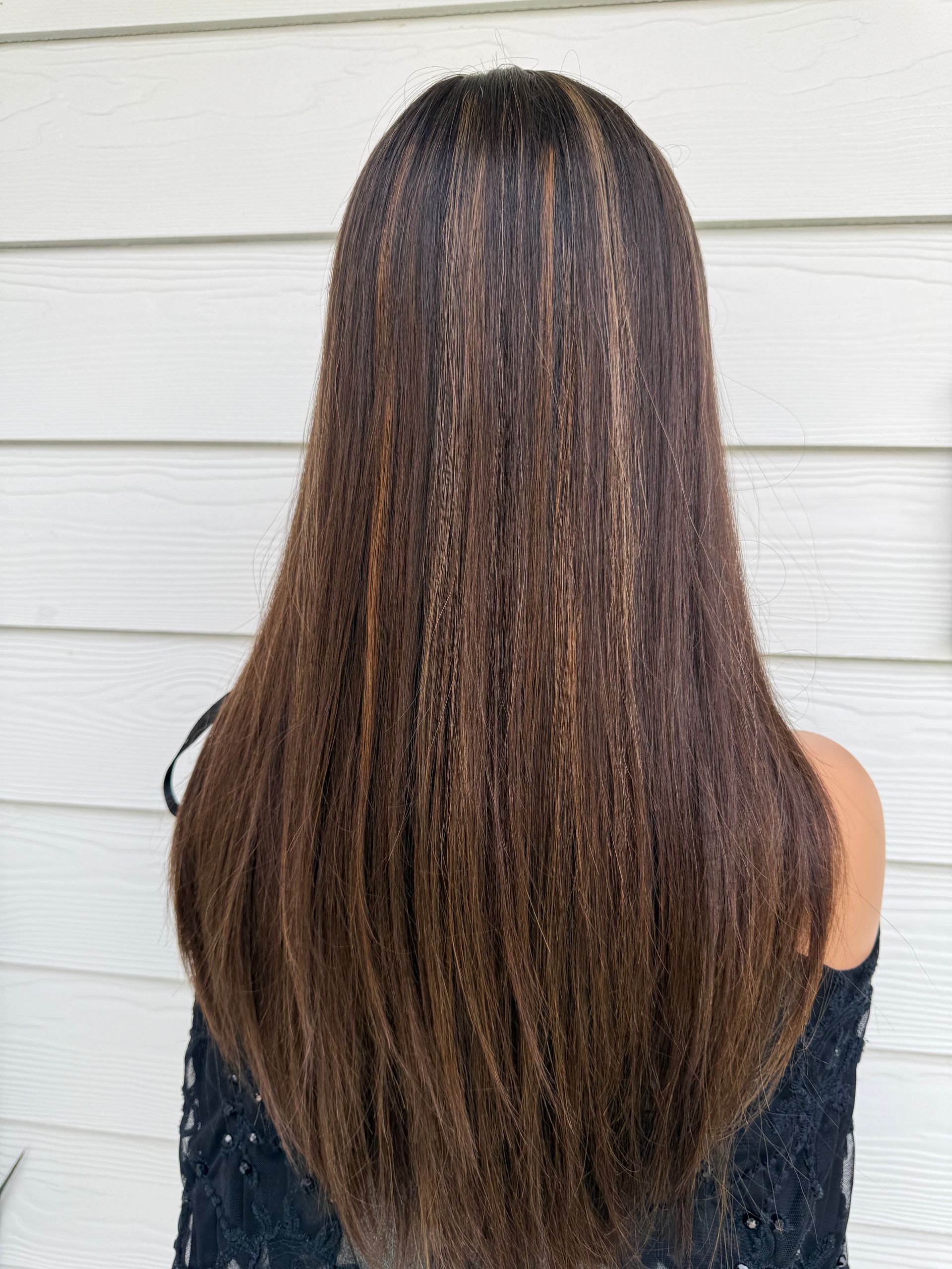 Long Straight Brunette Human Hair Wig