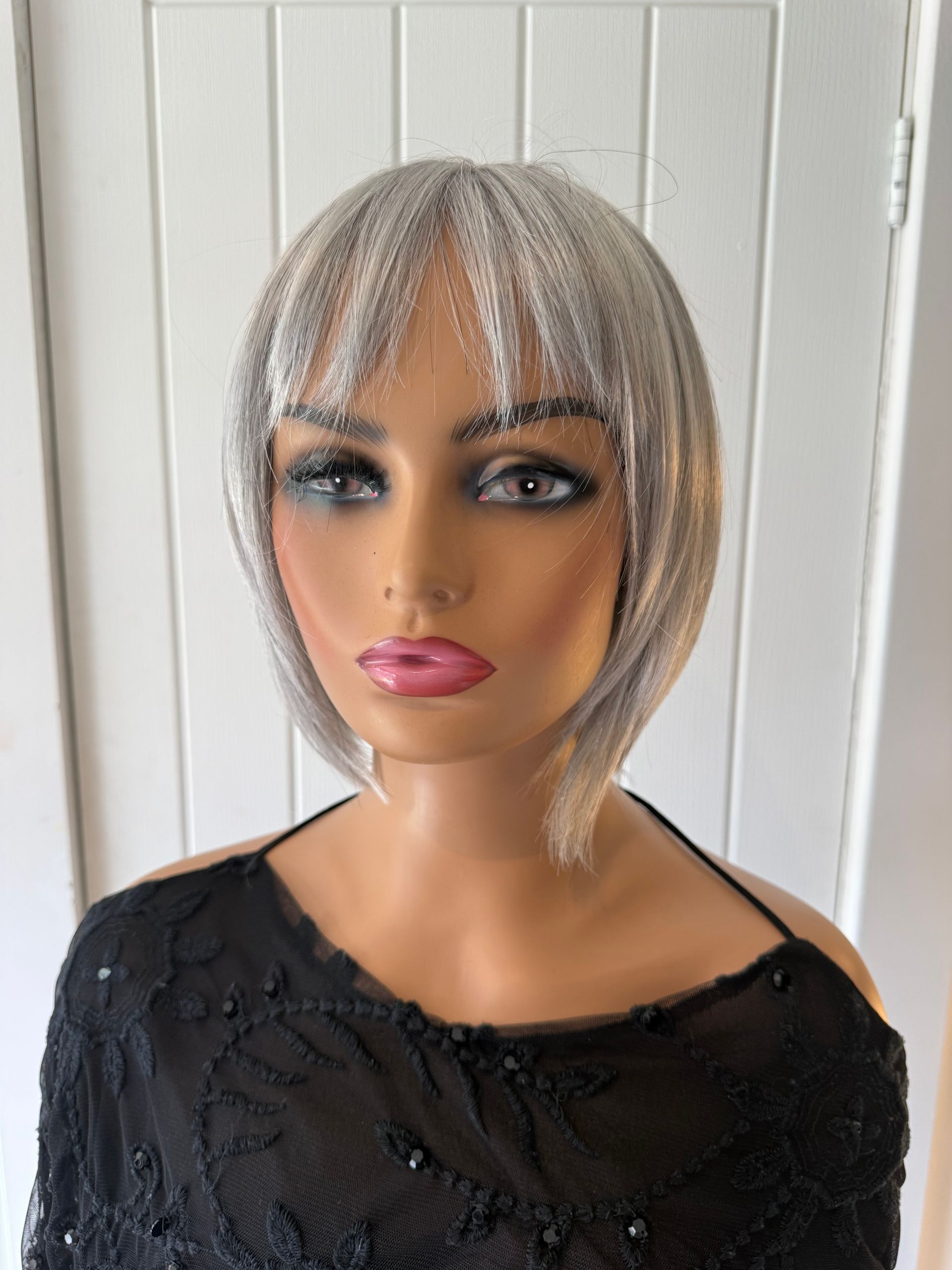 Silver Layered Fringe Premium Fibre Wig