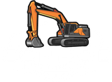 A cartoon drawing of an excavator on a white background.