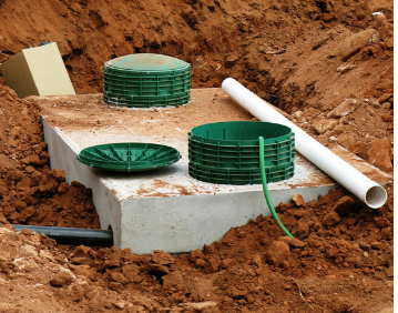 A septic tank is being built in the dirt