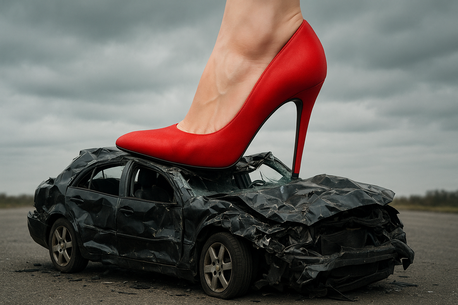hi heel stomping on a car
