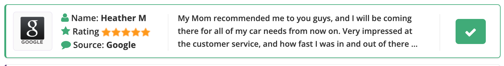 Small website banner with text, star ratings, and a green checkmark icon on the right.