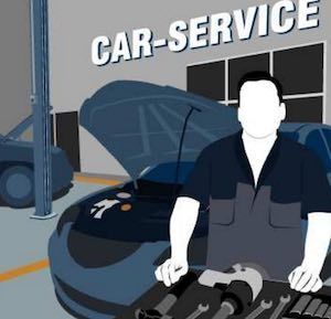 A man is standing in front of a car with the hood up.