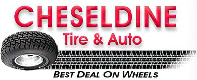 Cheseldine Tire & Auto logo with tire graphic, red text, and slogan “Best Deal on Wheels”