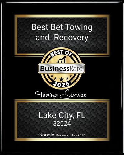 Black and gold award plaque for Best Bet Towing and Recovery, Lake City, FL, 2024 Best of Business 2025