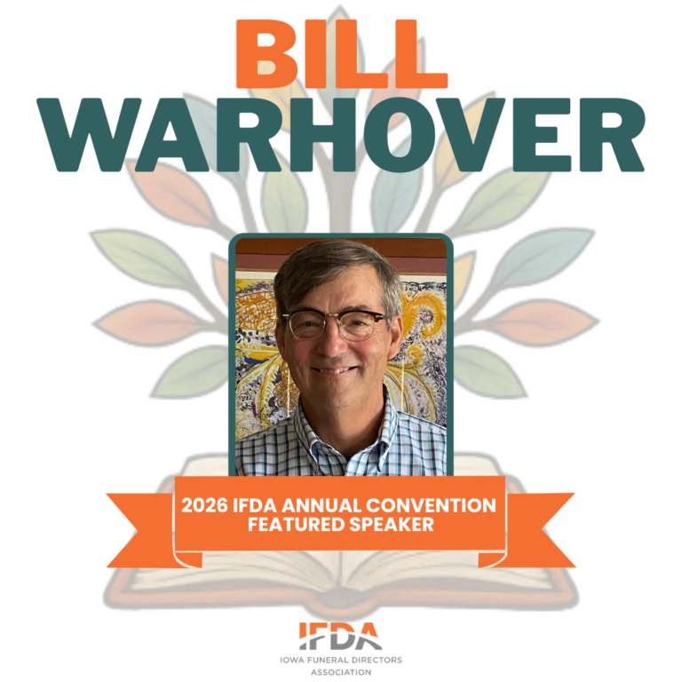 Bill Warhover promotional poster for the 2026 IFDA annual convention, with his portrait and floral background