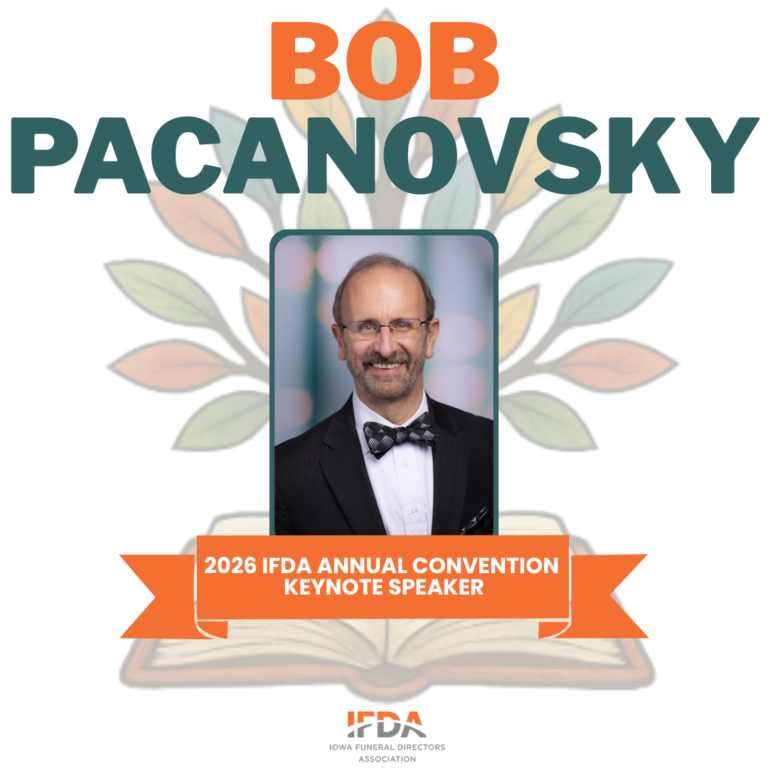 Bob Pacanovsky keynote speaker poster for the 2026 IFDA Annual Convention, with his portrait and orange ribbon banner