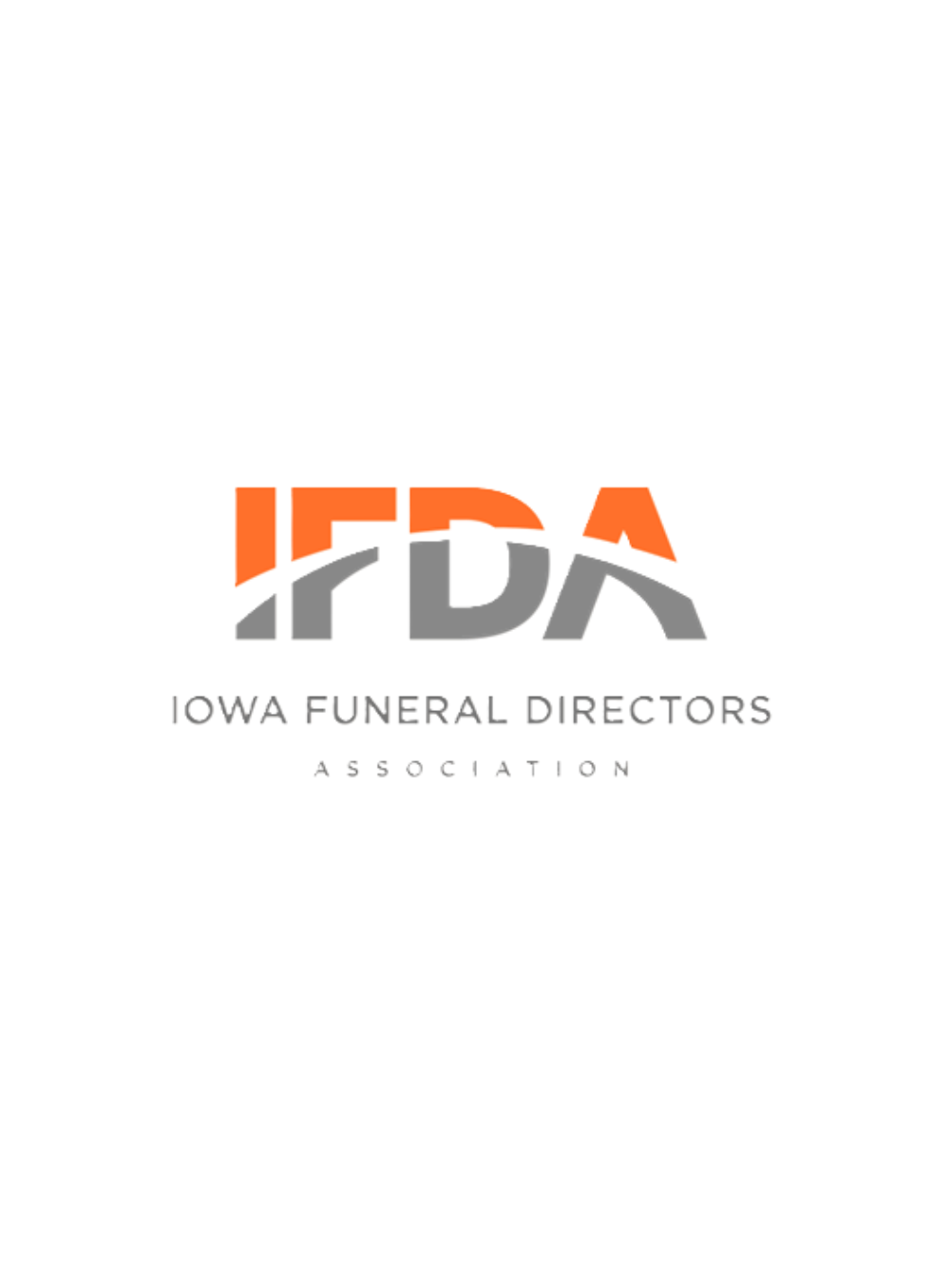 IOWA Funeral Directors Association logo in orange and gray on a white background