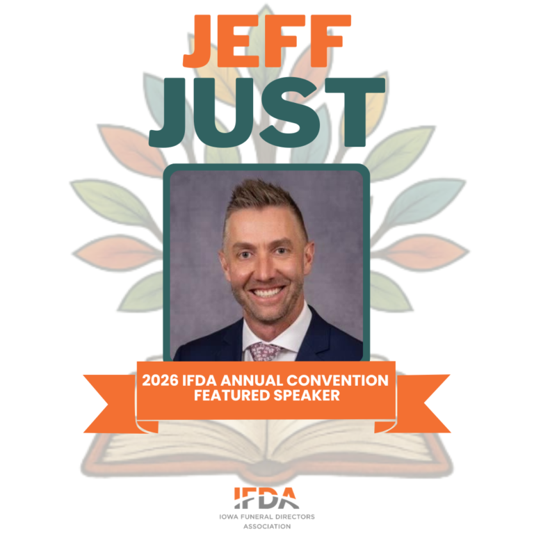 Jeff Just promotional graphic for the 2026 IFDA Annual Convention featured speaker, with headshot and floral design