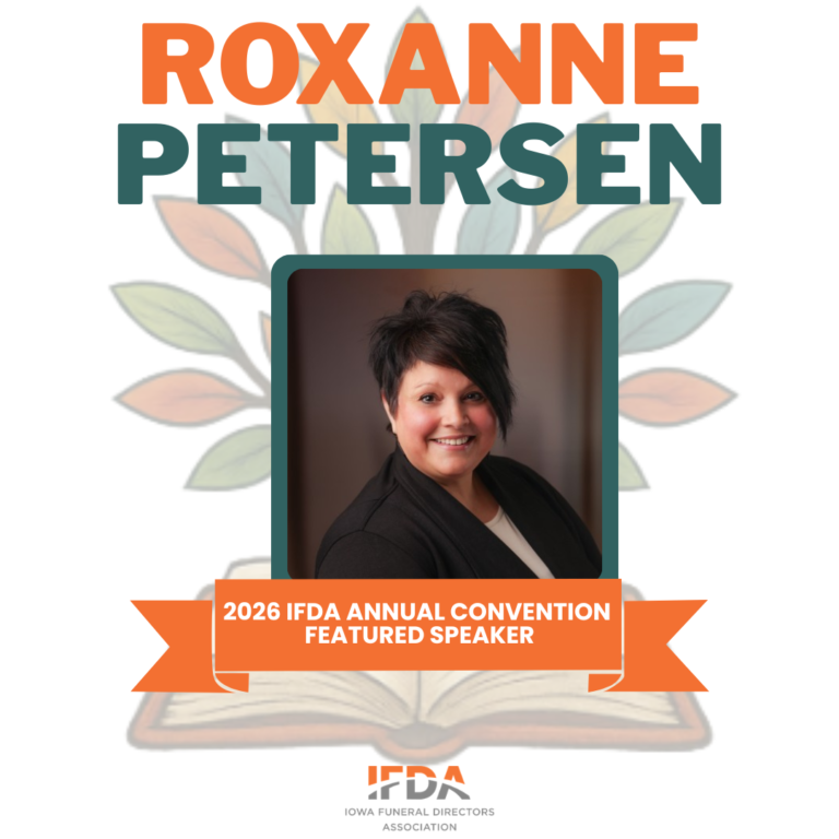 Promotional poster for Roxanne Petersen, 2026 IFDA Annual Convention featured speaker, with portrait and floral design