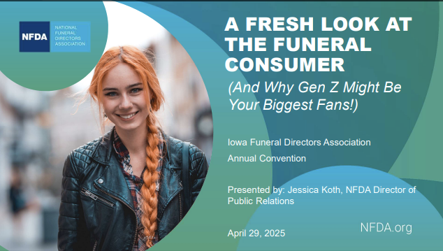 Conference slide titled “A Fresh Look at Consumer Trends” with a smiling red-haired woman and teal background