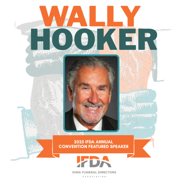 Wally Hooker event poster with portrait, orange and teal text, for the 2025 FDA Annual Convention featured speaker