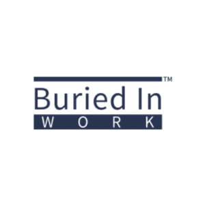 Buried In Work logo in navy blue with a thin line above the text