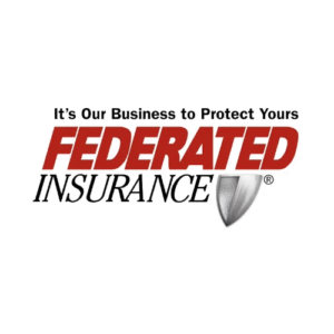 Federated Insurance logo with red and black text and a silver shield, tagline “It’s Our Business to Protect Yours”