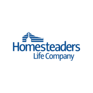 Homesteaders Life Company blue logo with stylized house icon
