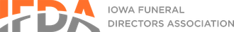 Iowa Funeral Directors Association logo with orange and gray initials and text