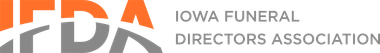 Iowa Funeral Directors Association logo with orange and gray initials and text