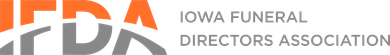 Iowa Funeral Directors Association logo with orange and gray initials and text