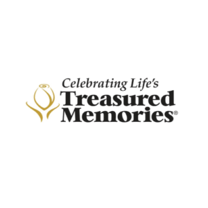 Logo with gold abstract figure and text “Celebrating Life’s Treasured Memories” in black and gold
