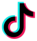 TikTok logo in black with cyan and pink outline on a white background