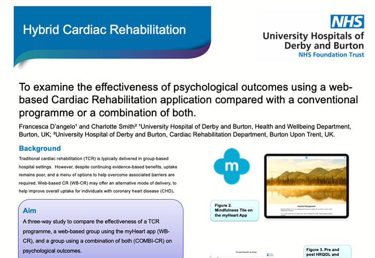 A poster for hybrid cardiac rehabilitation shows a picture of a lake