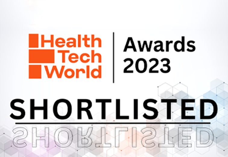 Health tech world awards 2023 shortlisted logo on a white background