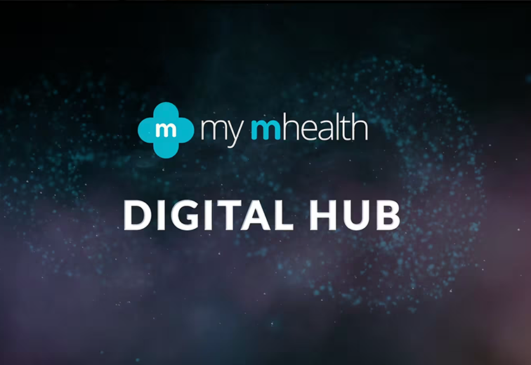 A digital hub logo on a dark background