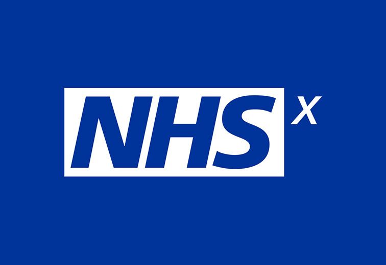 The nhs logo is on a blue background
