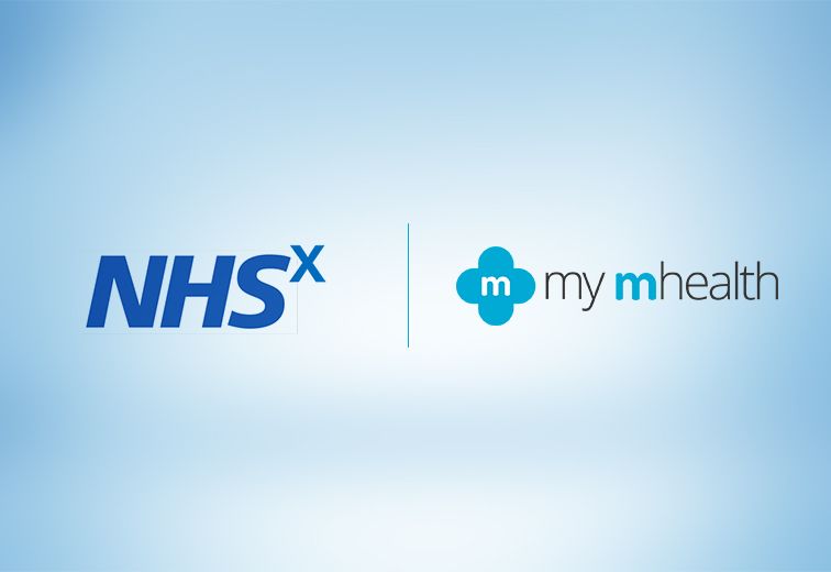 Nhs x and my mhealth logos on a blue background
