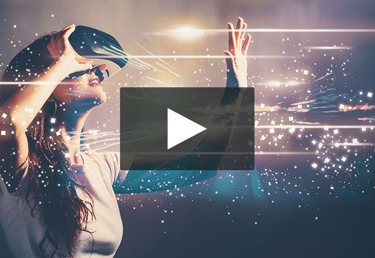 A woman is wearing a virtual reality headset.