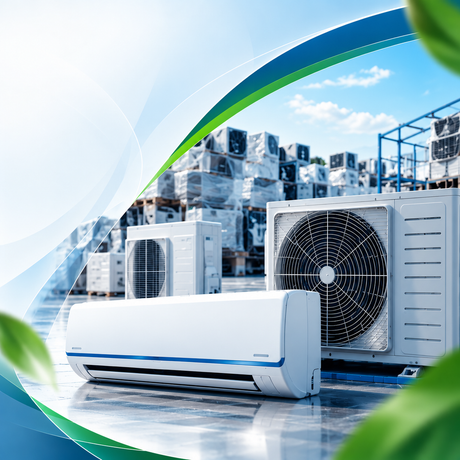 Unidades HVAC modernas con aire acondicionado en un entorno industrial azul
