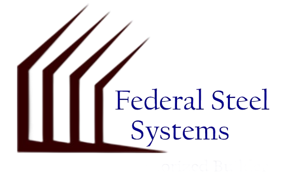 Federal Steel Systems logo with maroon stylized steel beams and blue text