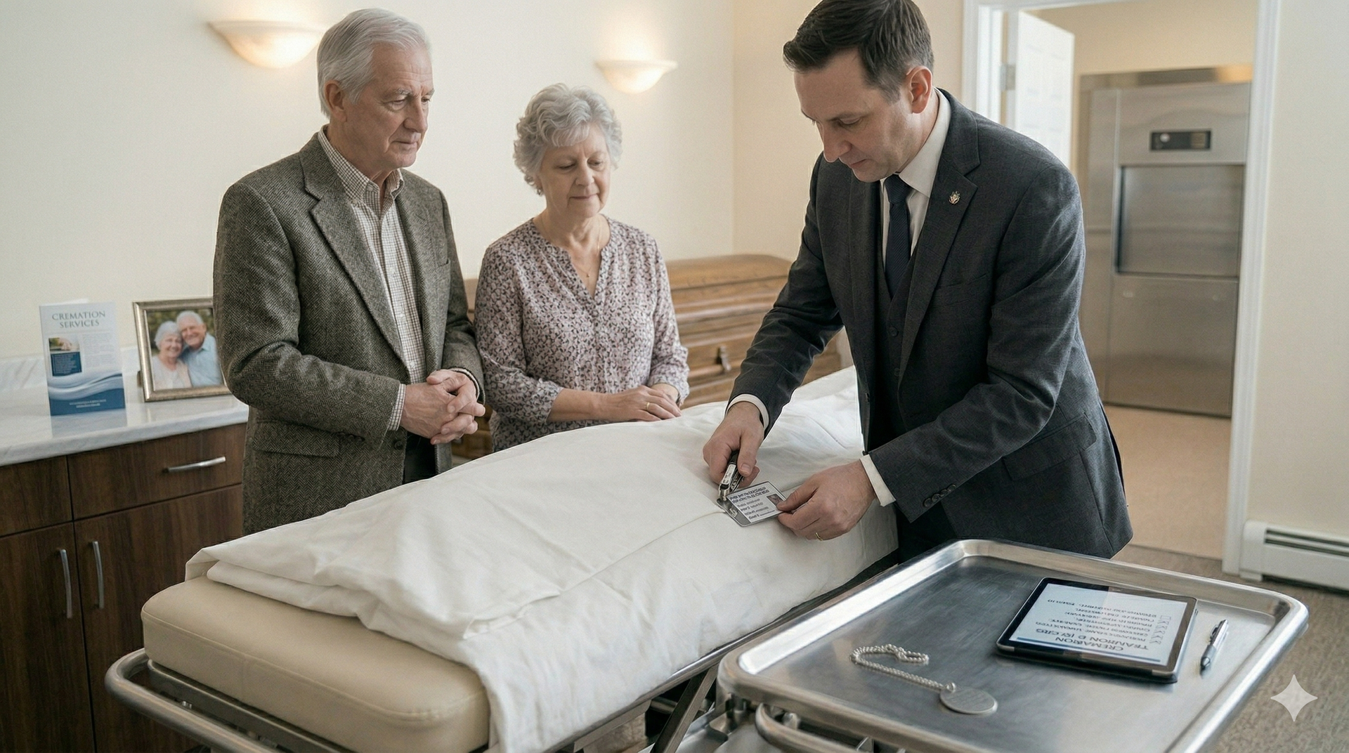 funeral director and elderly couple going over processes