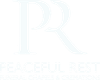 Faded pale blue PR logo with the words “PEACEFUL REST” on a white background