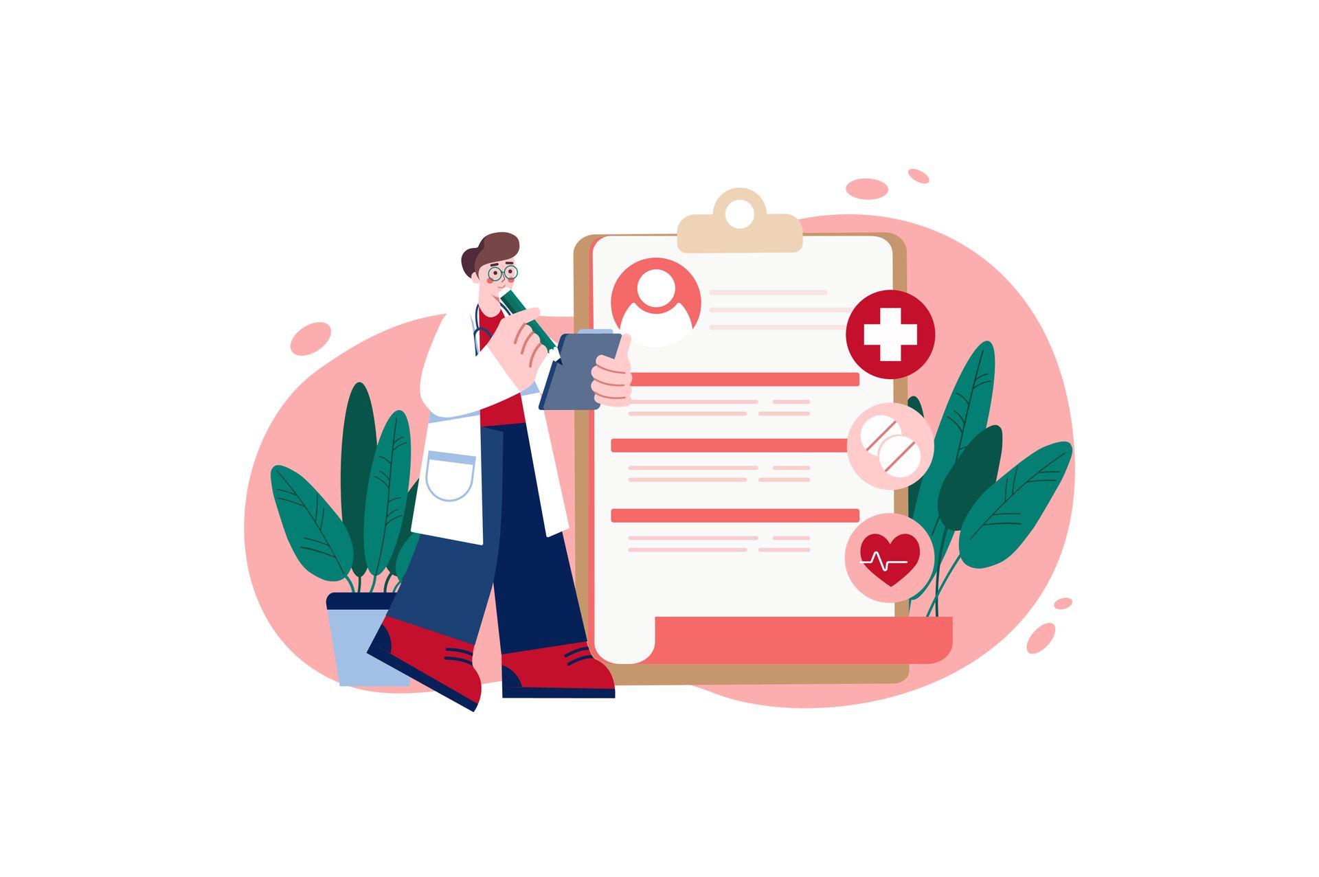A doctor is standing next to a clipboard holding a tablet.