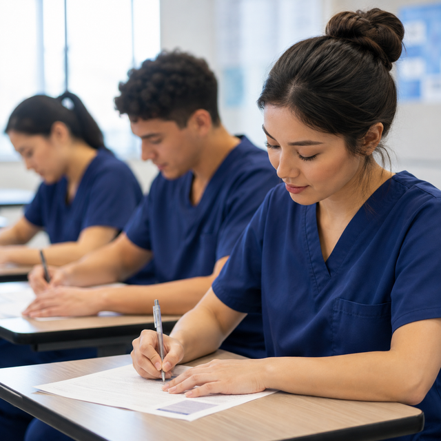 PSW students writing an exam in a classroom
