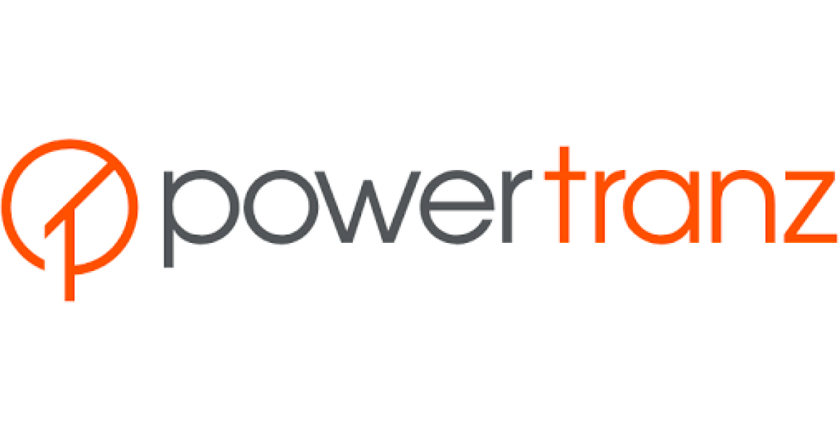 Powertranz logo in gray and orange with an orange circular icon