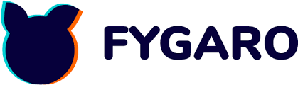 FYGARO logo with a dark blue cat silhouette and orange ears on a white background