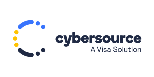 Cybersource logo with blue and yellow circular mark and “A Visa Solution” tagline