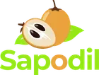 Sapodilla logo with a sliced sapodilla fruit and green leaf on a white background