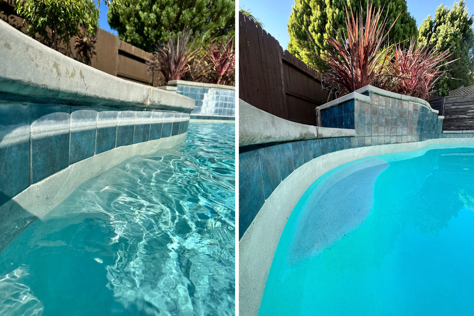 A before and after photo of a swimming pool.