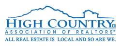 High Country Association of Realtors logo with blue mountain outline and slogan “All real estate is local and so are we.”