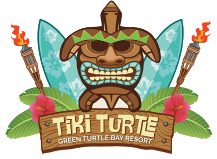 The tiki turtle green turtle bay resort logo has a tiki turtle on it.