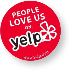 A red circle that says people love us on yelp