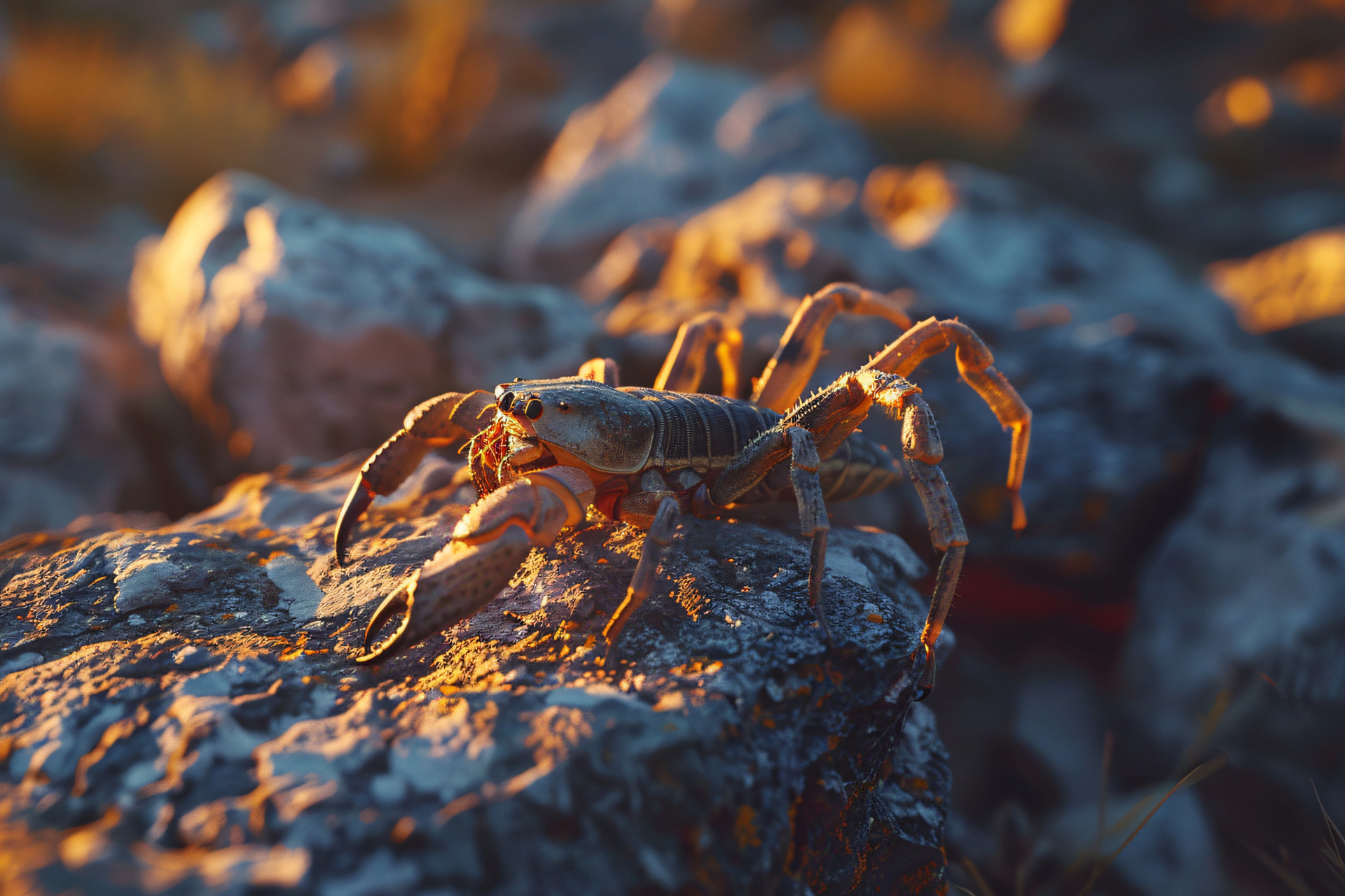 A crab is sitting on top of a rock.